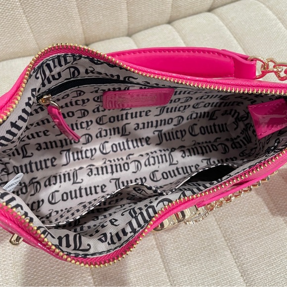 NEW Juicy Couture Pink Flash Open Heart Shoulder Bag Patent Leather Logo‎ Print - Picture 6 of 6